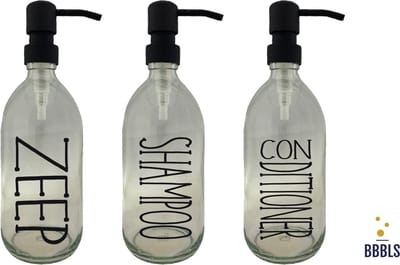 BBBLS® Design Dispenser Giftset "Zeep Shampoo Conditioner" | Transparant Kunststof | 500ml | RVS / Metaal Pomp Zwart | Zeeppomp | Zeepdispenser | Zeephouder