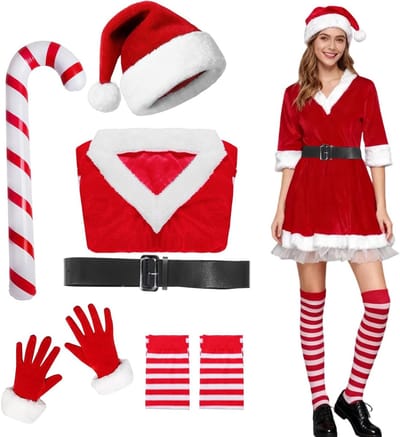 Vrouwelijk kerstkostuum met Santa Hat voor feestelijke kerstvieringen, ideaal voor Raveparty en kerstfeestjes