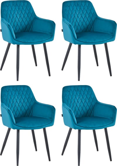 Colenis® - Beverly Eetkamerstoel - Set Van 4 - Petrol - Velvet - Met armleuning