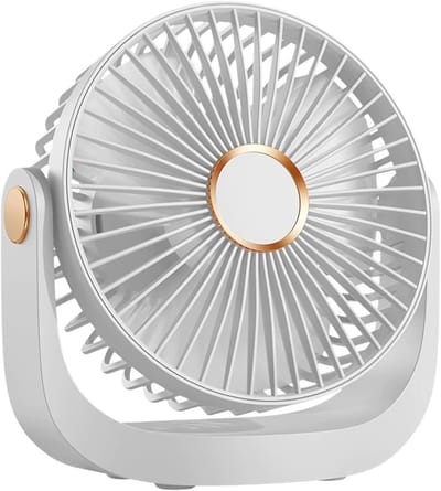 Bureauventilator met nachtlampje, draagbare stille ventilator met oplaadbare USB-batterij, 360° rotatie - 5 snelheidsinstellingen - afneembare messen voor eenvoudige reiniging, voor slaapkamer,