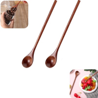 2 stuks lepels - roerlepel - honinglepel - koffielepel - houten lepel - lange steel - keukenaccessoires - geschikt voor restaurant, keuken, bar (bruin, 33*5cm)