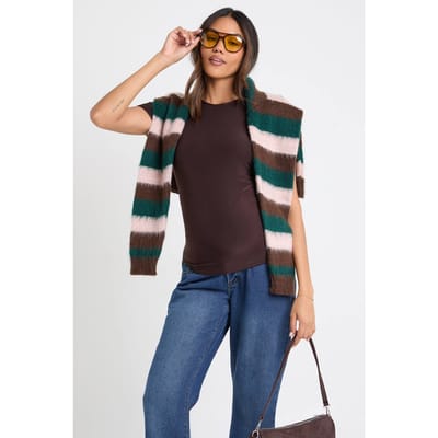 boohoo Dames Zwangerschaps T-shirt met zachte touch ronde hals | Chocoladebruin | Maat: 38
