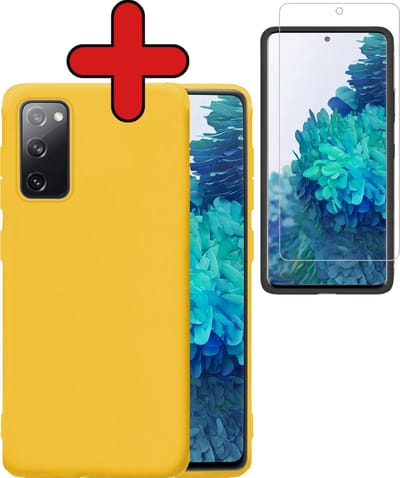 Hoesje - Met Screenprotector - Geschikt voor Samsung Galaxy S20 FE - Sterk & Shockproof - Telefoon Hoes - Back Cover - Siliconen Case - Telefoonhoes - Geel