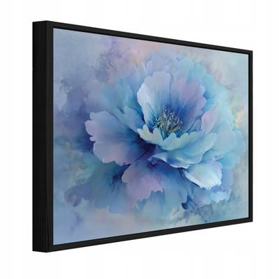WALLARENA - Schilderij op canvas in zwarte lijst - 100x70 cm - blauwe bloemen - wanddecoratie woonkamer en slaapkamer