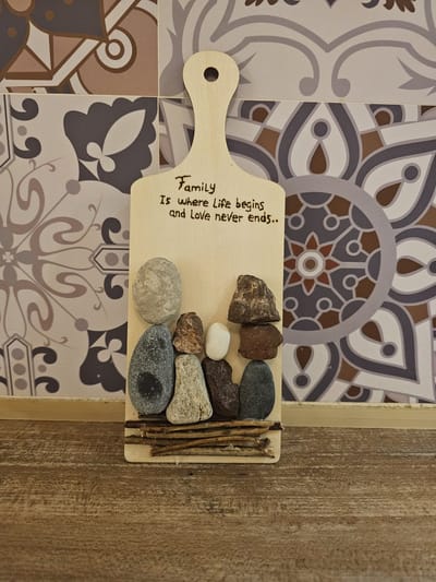 Prachtige unieke handgemaakte wand decoratie familie 9x24cm model 3