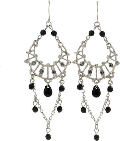 Vintage oorhanger - zilverkleur met zwarte kraaltjes - Behave