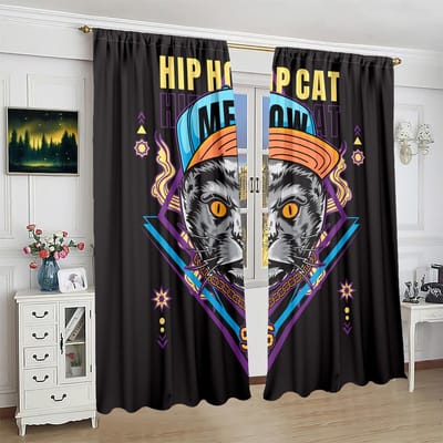2 stuks Hip hop coole trend kattenprint gordijn - polyester materiaal - geschikt voor slaapkamerdecoratie woonkamer studeerkamer priva 52inchx84inchx2Pcs