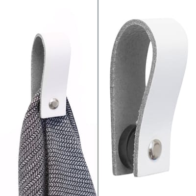 Handles and more® - 1x Leren magneet-lus - Wit - handdoekhaak - handdoeklus - handdoekhanger - magnetische handdoekhouder