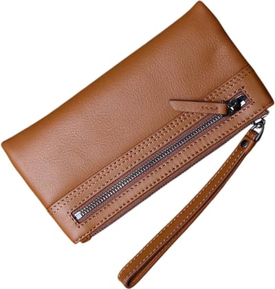 Leren Portemonnee Heren – Grote Capaciteit Clutch Tas voor Kaarten, Munten en Mobiele Telefoon, Portemonnee met Rits voor Heren - Bruin