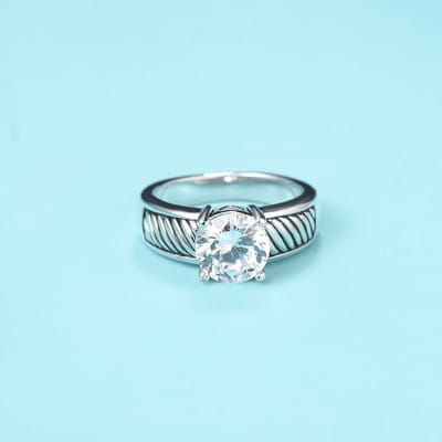Quiges - Ring Klassiek Solitair in Vintage Stijl van 925 Zilver met Zirkonia Transparant - QSR09317