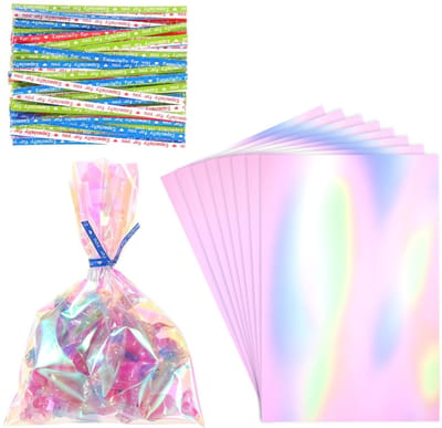 Dailygoods- Cellofaanzakjes 100 stuks - Holografische Geschenkzakjes - Regenboogkleurige Zakjes - Draaisluitingen - OPP Materiaal - Herbruikbaar - Cadeauzakjes