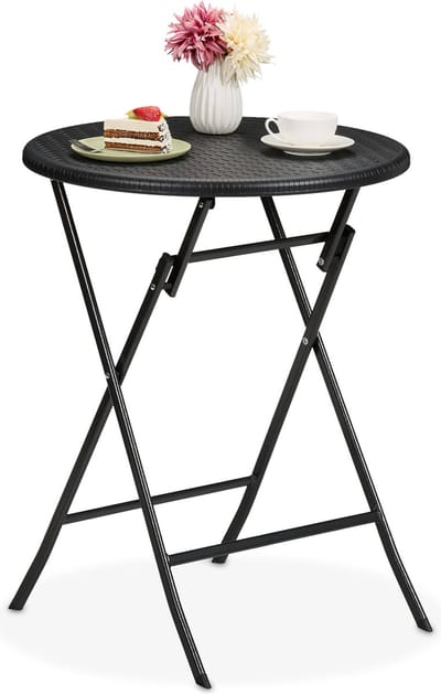 tuintafel - 75 x 60 cm - inklapbaar - rond - klaptafel - kunststof - staal - zwart