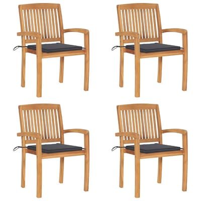 vidaXL - Tuinstoelen - stapelbaar - 4 - st - met - kussens - massief - teakhout