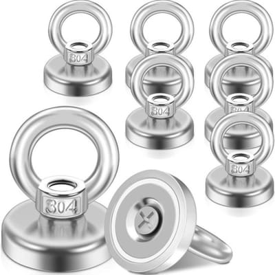 Neodymium Magneten 55 kg Extra Sterk - Groot - Ronde Magneet met Oogje - Haken - Gat - Oogmagneet voor Kluisjes - Cruise - 8 Stuks