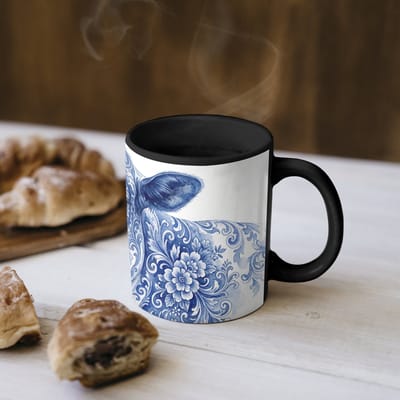 Magische Mok - Foto op Warmte Mokken - Koffiemok - Illustratie - Koe - Blauw - Magic Mok - Beker - 350 ML - Theemok