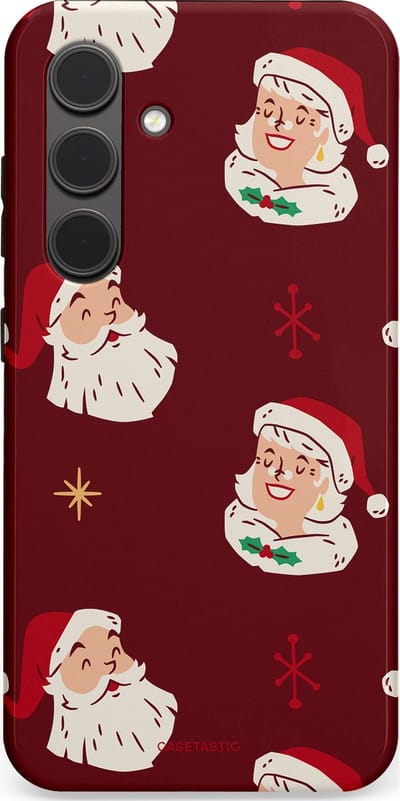 Casetastic hoesje geschikt voor Samsung Galaxy S24 - Dubbellaagse bescherming - Mr. & Ms. Santa - Kerst - Fashion Case - Bordeaux Lichtgrijs Taupe