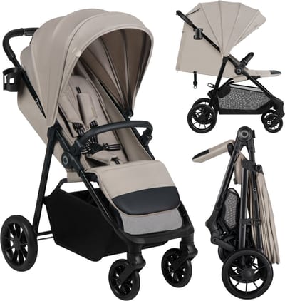Lionelo Emerald Buggy Wandelwagen – Comfortabele Ligpositie 91 cm – Lichtgewicht & Eén-Hand Opvouwbaar – Geschikt voor 6 Maanden tot 4 Jaar – XXL-Capuchon UPF50+ – Gelagerde EVA-Wielen met Vering – Inclusief Bekerhouder