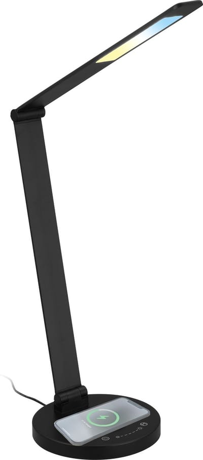 BRILONER Cuma - LED Bureaulamp - met inductieve oplaadlade - dimbaar - touch - geheugenfunctie - CCT kleurtemperatuurregeling - Ø18 x 44 cm - zwart