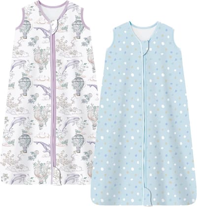 Zomerslaapzak Voor Baby's - Mouwloos, 0,5 TOG, 100% Katoen, 84 cm, Geschikt Voor 12-18 Maanden, Set Van 2 Stuks