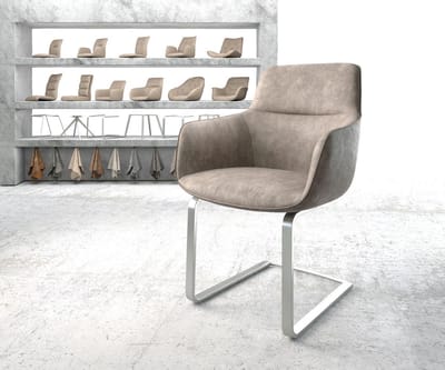 Sledestoel Pejo-Flex sledemodel vlak roestvrij staal microvelours taupe vintage pocketveer kern