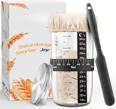 Lexium Zuurdesem starter set - Broodbakaccessoires Zuurdesemglas - Fermenteren - Rijsmand voor Broodbakken Set - Rijsmandje Rond