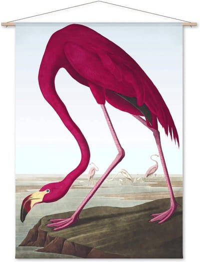 Wanddoek Flamingo van John James Audubon (zonder houten stokken)