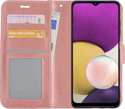 Hoesje Met Pasjeshouder - Geschikt voor Samsung Galaxy A22 4G - Luxe Bookcase Portemonee - Flip Case - Kunstleer Book Case - Flipcase - Book Cover - Walletcase - Portemonneehoes - Rosé goud