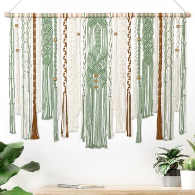 Allecto - Macrame Wandhanger - Boho Wandtapijt - Handgemaakt - Groen