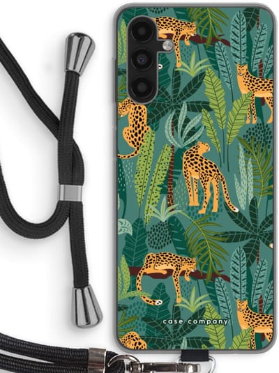 Case Company® - Hoesje met koord geschikt voor Samsung Galaxy A13 5G hoesje met Koord - Luipaard 2 - Telefoonhoesje met Zwart Koord - Bescherming aan alle Kanten en Over de Schermrand
