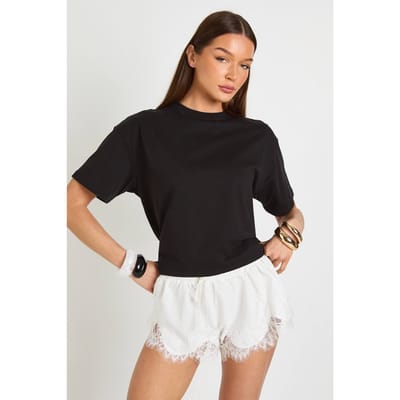 boohoo Dames Poplin Shorts Met Kanten Rand En Wijd Uitlopende Pijpen | Wit | Maat: 40