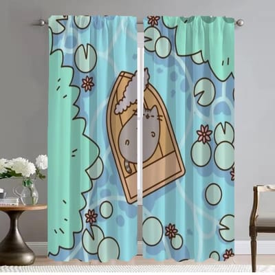 Verduisterend Gordijn voor Kamer 2 Panel Kawaii Dikke Kat Keukengordijnen Tule voor Slaapkamer Afscheiding Shades Huis Interieur Gordijnen W50xH70cmx2pcs-CL gray
