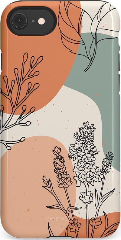 Casetastic hoesje geschikt voor Apple iPhone SE / Apple iPhone 7 / Apple iPhone 8 - Dubbellaagse bescherming - Lijnenspel Natuur - Fashion Case - Zand Saliegroen Terracotta