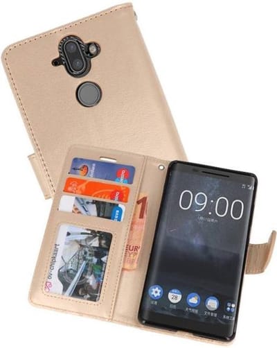 Wallet Cases Hoesje Geschikt voor Nokia 8 Sirocco Goud