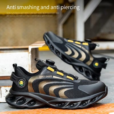 Baskets de Travail à Bout Acier pour Hommes, Bouton Rotatif, Chaussures de Sécurité Anti-perforation Anti-écrasement, Chaussures de Protection Indestructibles 39 or