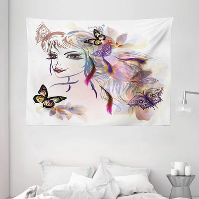 ABAKUHAUS Sprookjeswandtapijt, ontwerp met meisje dat vlinders tekent, 230 x 140 cm, meerkleurig