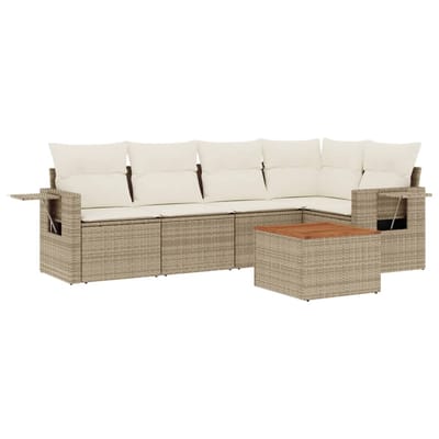 vidaXL - 6-delige - Loungeset - met - kussens - poly - rattan - beige