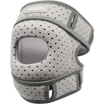 Aolikes kniecompressiemouw ter ondersteuning van kniepijn, artritis en sportgerelateerde knieproblemen. Kniebeschermer/patellabrace. lichtgrijze kleur