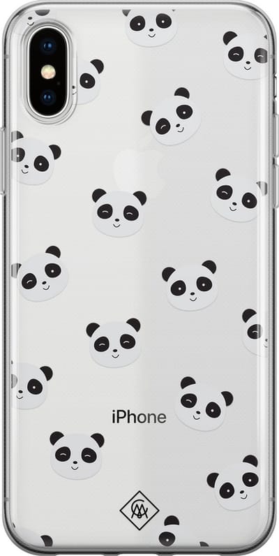 Casimoda® hoesje - Geschikt voor iPhone Xs - Panda - Siliconen/TPU telefoonhoesje - Backcover - Transparant - Zwart