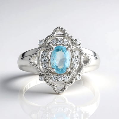 Cavill - 925 Sterling Zilver Ring - Platina Geplateerd - 0,874 ct Ratanakiri Zirkoon - Elegante Vintage Ovale Damesring