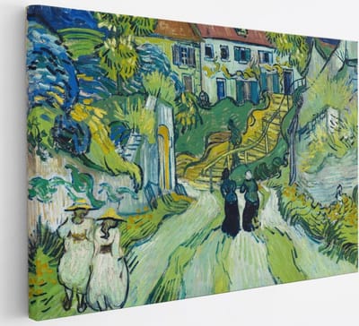 Saammp Canvas Schilderij - Trap in Auvers - Van Gogh - Oude Meesters - 30x20 - Foto op canvas - Wanddecoratie - muurdecoratie Woonkamer - Slaapkamer decoratie - Canvas Print
