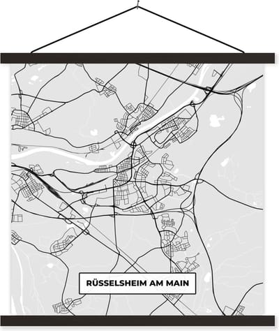Posterhanger incl. Poster 60x60 cm - Schoolplaat - Kaart - Rüsselsheim Am Main - Duitsland - Stadskaart - Plattegrond - Textielposter - Zwarte latten - Stadskaart