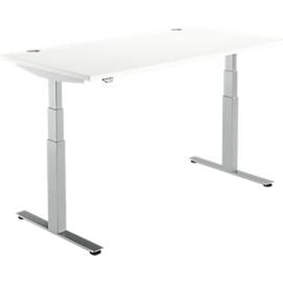 Schäfer Shop  Select Bureautafel DRIVE UP 2, T-poot, rechthoek, tweetraps elektrisch in hoogte verstelbaar, B 1600 mm, wit/blank aluminium
