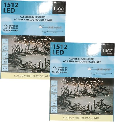 Luca Lighting Clusterverlichting - 2x - 1512 led lampjes - helder wit - 10 meter - kerstverlichting - kerstlampjes