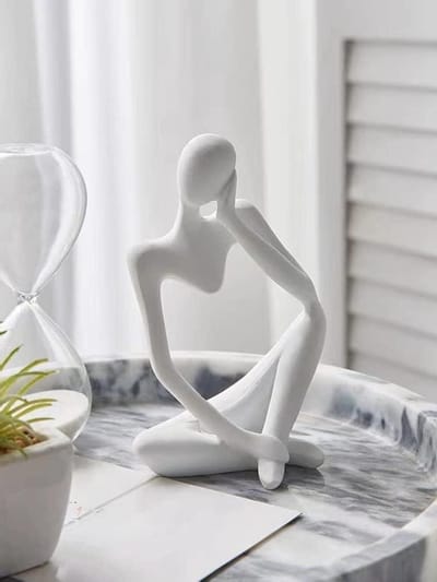 JGS Premium - Moderne Abstracte Resin Denker Beeld Handgemaakt Ambacht voor Thuiskantoor - Wit - Decoratief Standbeeld met Boekenplank Desktop Ambachtelijke Geschenken van Hars-Kunst