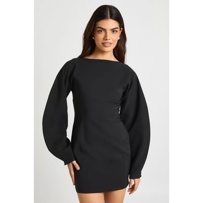 boohoo Dames Gestructureerde Mini Shift Jurk met Uitlopende Mouwen | Black | Maat: 10