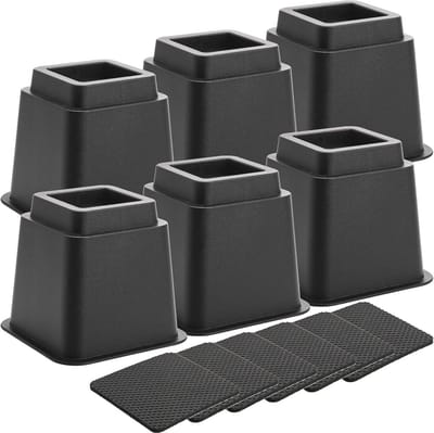 Meubelverhogers 5 inch - 6-pack met anti-slip kussens voor bed, tafel en bank - Ondersteuning tot 3000 lbs