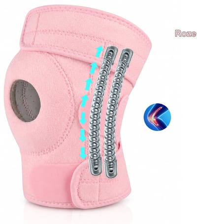 Kniebrace met Zijstabilisatoren – 1Stuks - Voor Links - Verstelbare Ademende Kniebandage – Ondersteuning bij Sport, Meniscus, Patella en Kniepijn - Patellabrace - Patellabandje - Een maat - Roze