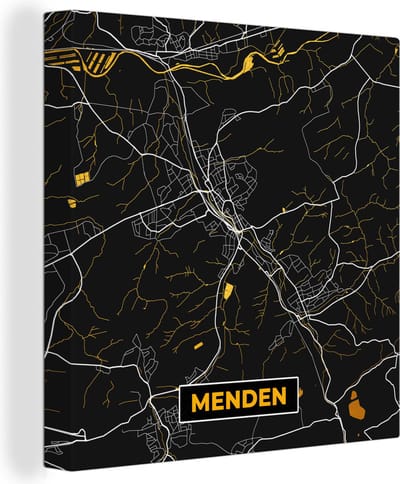 Canvas Schilderij Stadskaart – Kaart – Menden – Gold – Duitsland – Plattegrond - 20x20 cm - Wanddecoratie