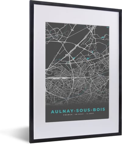 Fotolijst incl. Poster - Aulnay-sous-Bois - Frankrijk - Plattegrond - Kaart - Stadskaart - 30x40 cm - Posterlijst