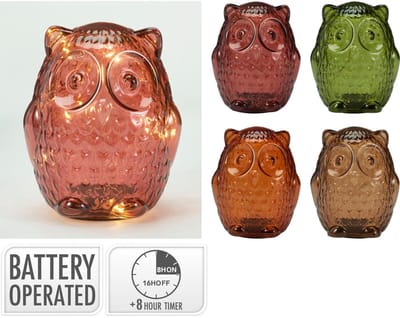 Home & Styling LED nachtlampje uil glas 15cm kinderkamer decoratie.